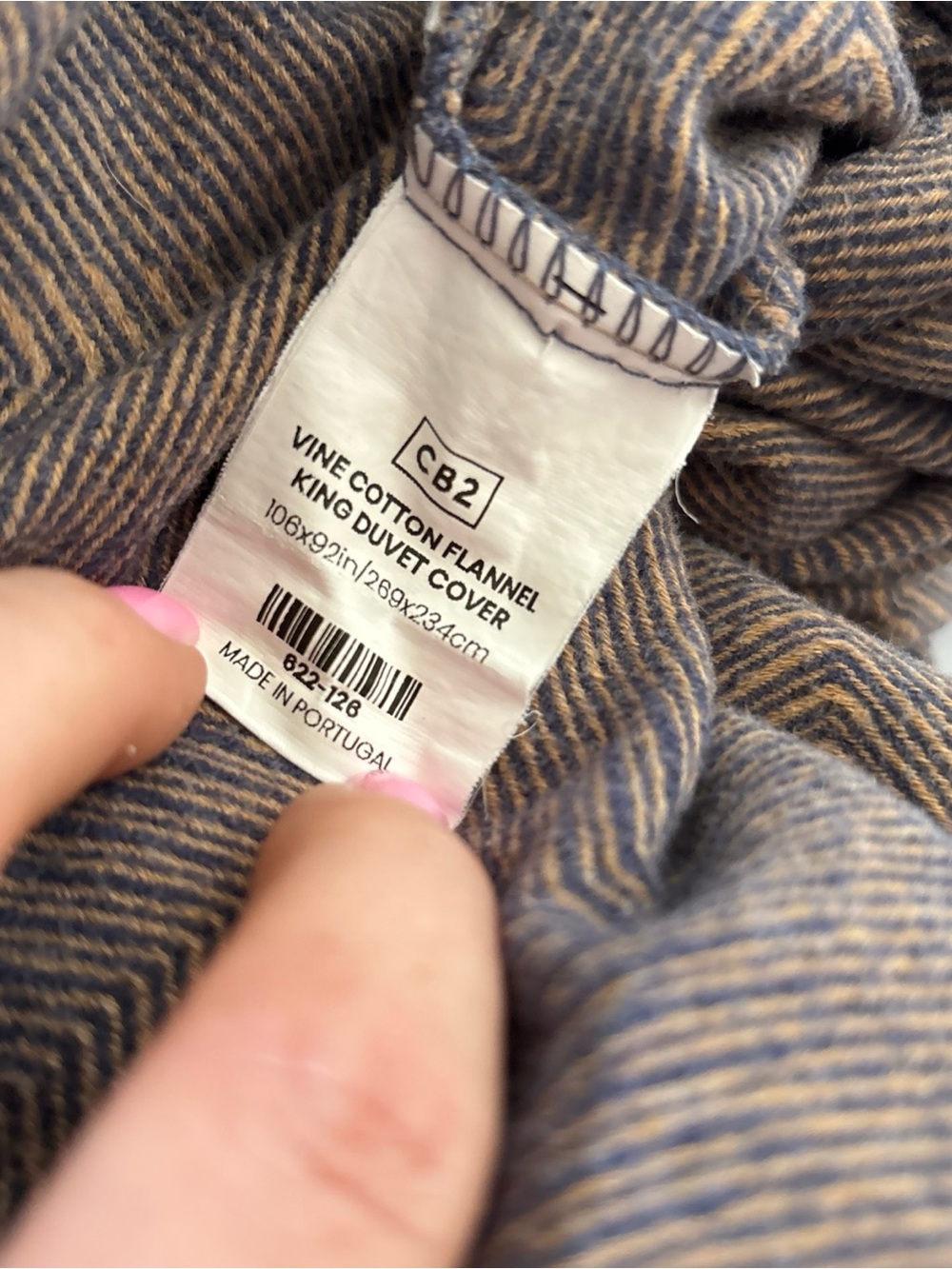 Crate&Barrel CB2 Wine Blue Orange Cotton Flannel King Duvet Cover Heavy Soft - Picture 6 of 7